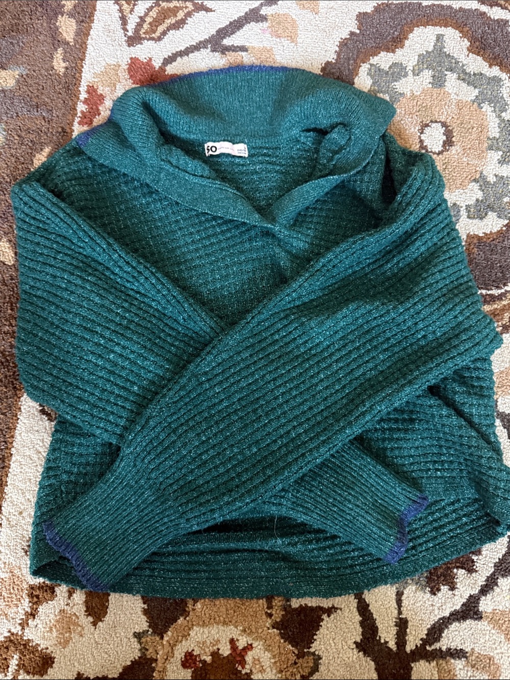Cozy Teal Ribbed Collar Neck Sweater - Women